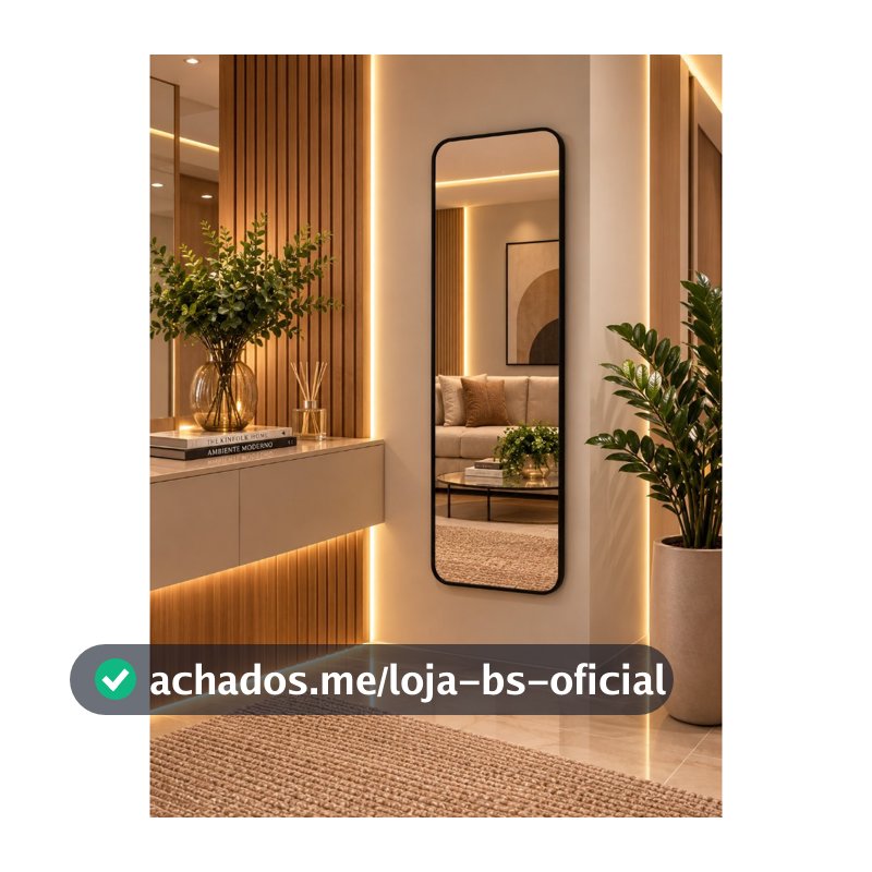 Espelho Retangular com Moldura em Couro Decorativo para Hall Closet Quarto | 100x35 90x40 70x30 50x25
