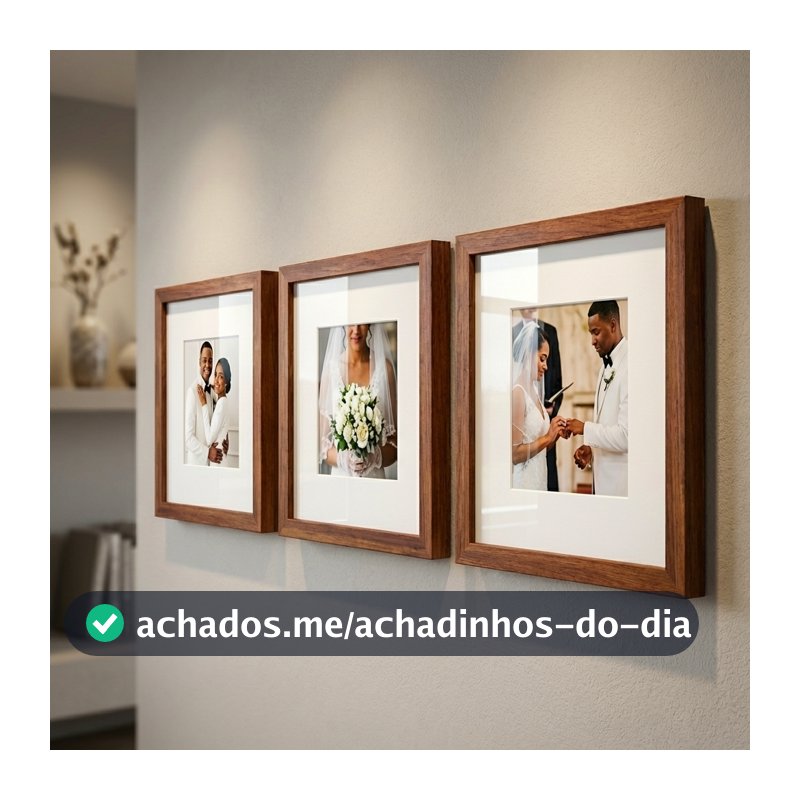 Kit 3 quadros decorativos moldura 23x23 fotografia paspatur vidro acrilico