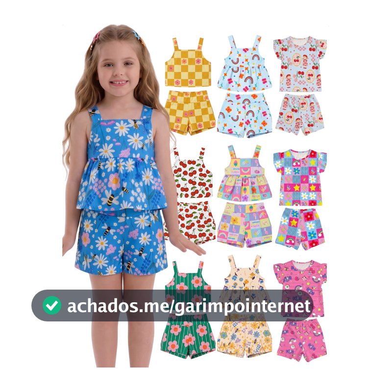 Kit 4 Peças Roupa Infantil Menina (2 Blusas + 2  Shorts) Kit 2 Conjunto Infantil Menina Verão Calor Feminina