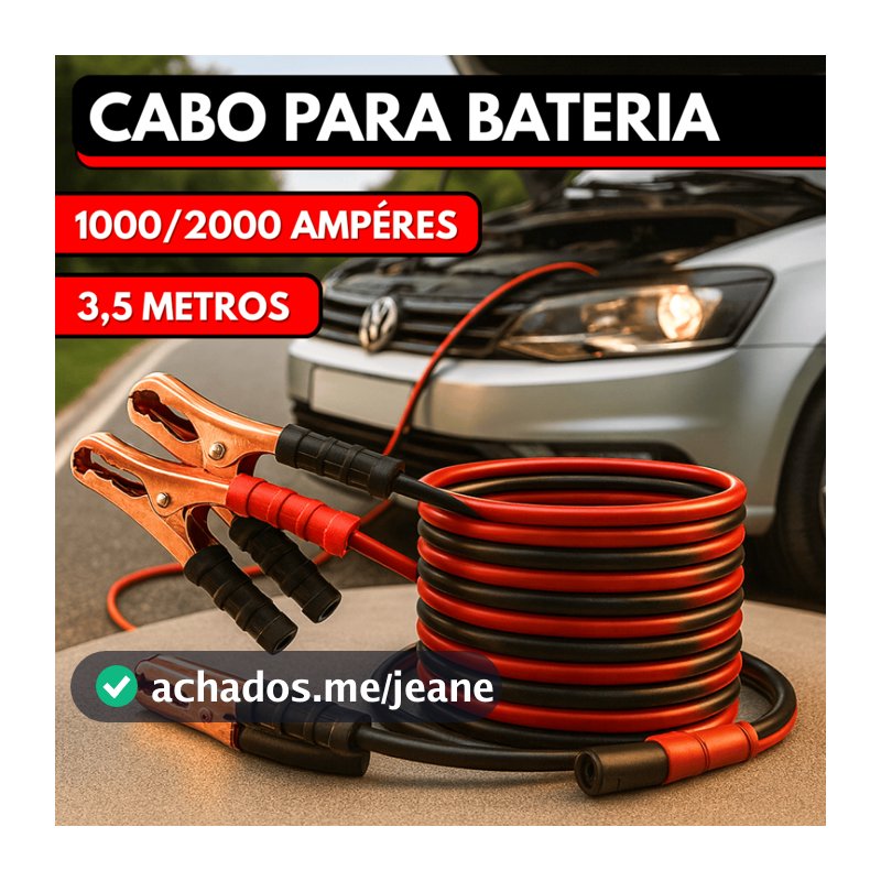 Cabo Para Bateria Chupeta de Carro 3,5 Metros 1.000 ou 2.000 Amperes