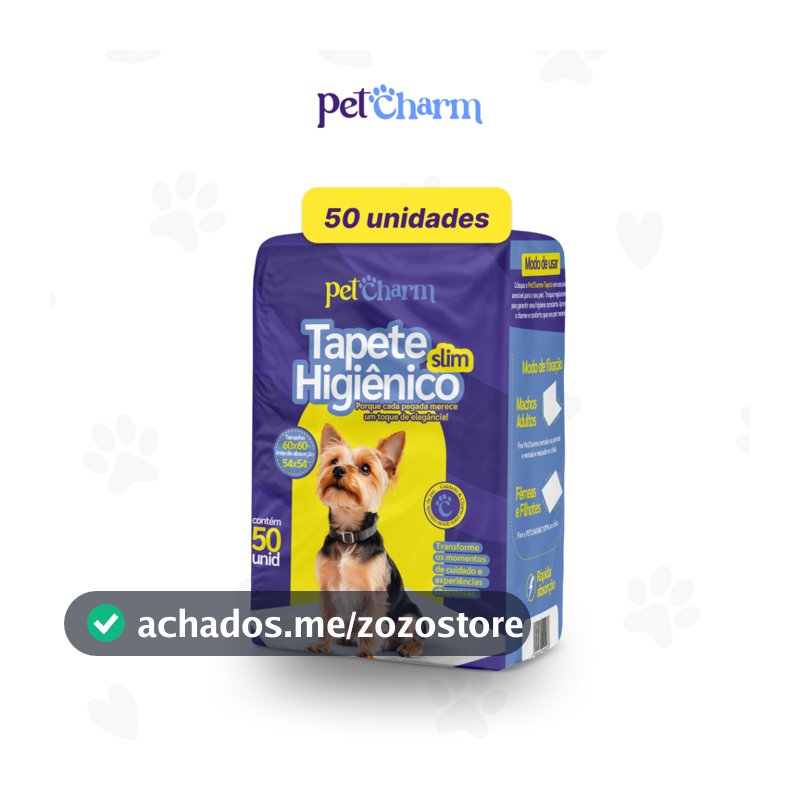 50 unid - Tapete Higiênico PetCharm Slim -Tamanho 50cm x 60cm Para Cachorros