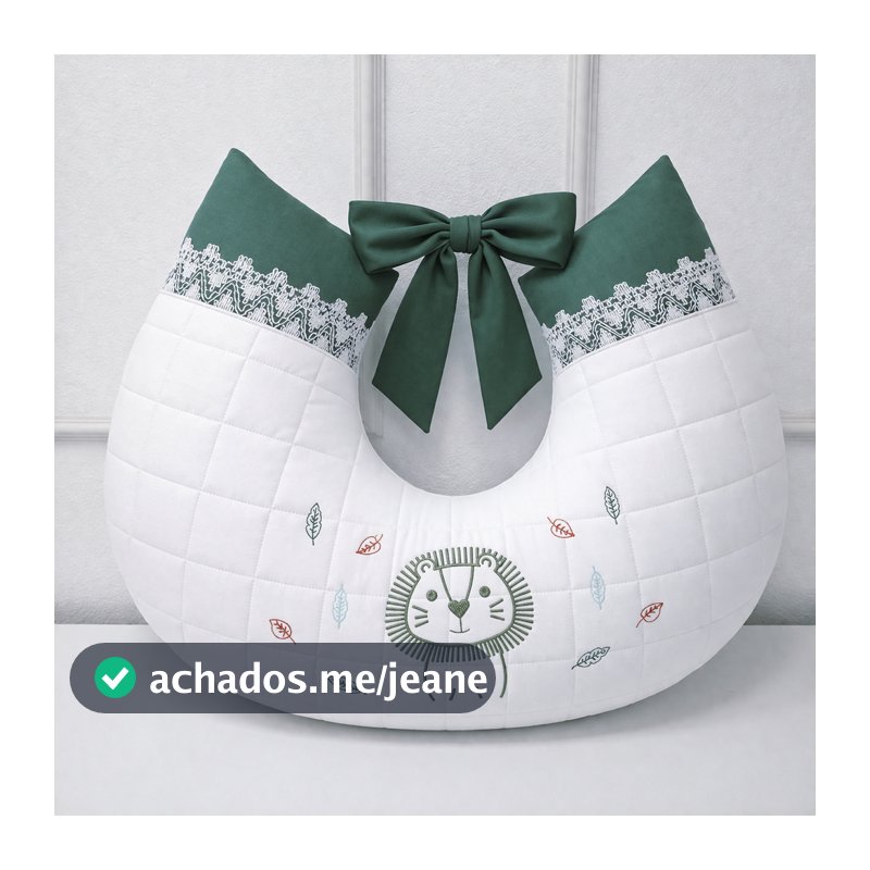 Almofada de Amamentação Anatômica 100% Algodão – Verde Menino Leãzinho – Conforto e Apoio para Mãe e Bebê