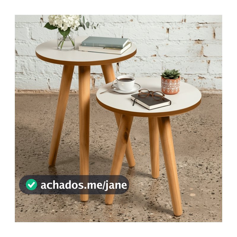 Conjunto de Mesa Canto Pe Palito Madeira Tripe Porta Quadros E Objetos Branco Ou Preto