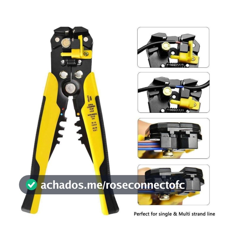 Alicate Decapador de Fios Automático 3 em 1 com Cortador e Crimpador de Terminais 10-24 AWG 8 Polegadas com Cabo TPR