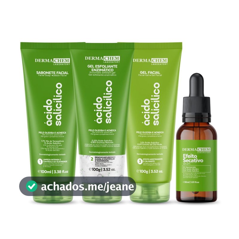Kit Skin Care Dermachem Pele Oleosa e Antiacne Ácido Salicílico Sabonete Gel Sérum Secativo
