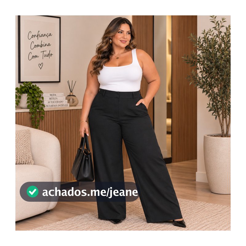 Calça Plus Size Pantalona Casual Alfaiataria Cintura Alta Confortável