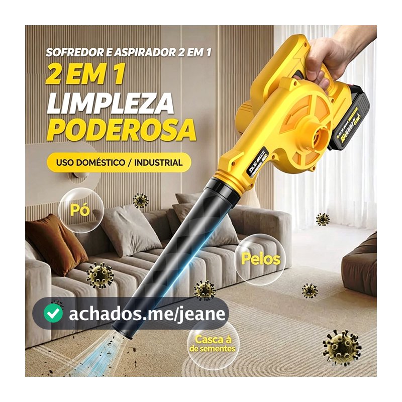 Soprador e Aspirador Elétrico 48V com 2 Baterias para Folhas, Resíduos, Uso Doméstico e Automotivo Profissional