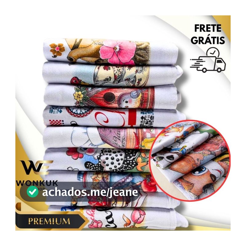 kit Pano de prato de cozinha estampado com bainha 100% algodão peças variadas