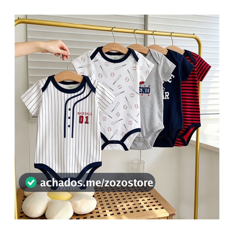 Conjunto de 5 peças de macacão para bebê 100% algodão material confortável série de letras