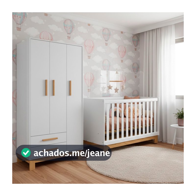 Quarto Bebe Infantil Q Encanto Berço Vira Cama e Guarda Roupas 3 Portas 2 Gavetas Slim Qmovi
