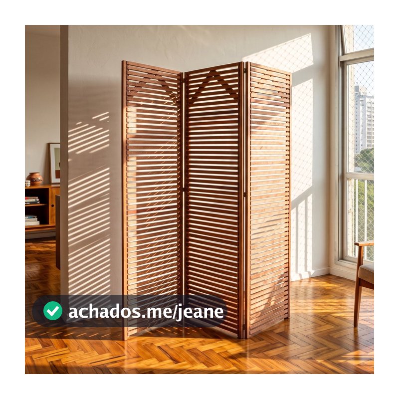 Biombo 3 Folhas Divisória Madeira Maciça Ripado p/Área Interna Externa Jardim Marrom 3