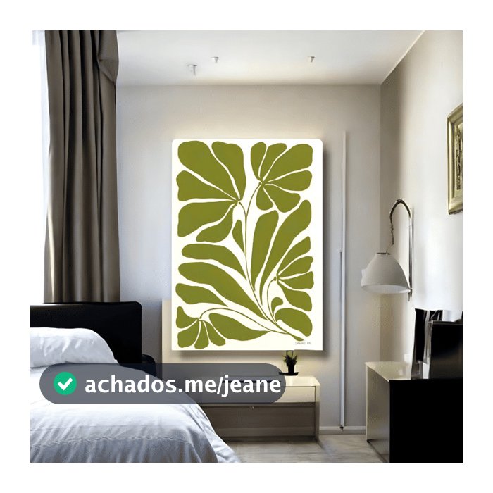Quadro Decorativo Folhas Abstratas Verde Oliva 60x90 Tela Canvas Grande Pronto Para Pendurar Sala Quarto