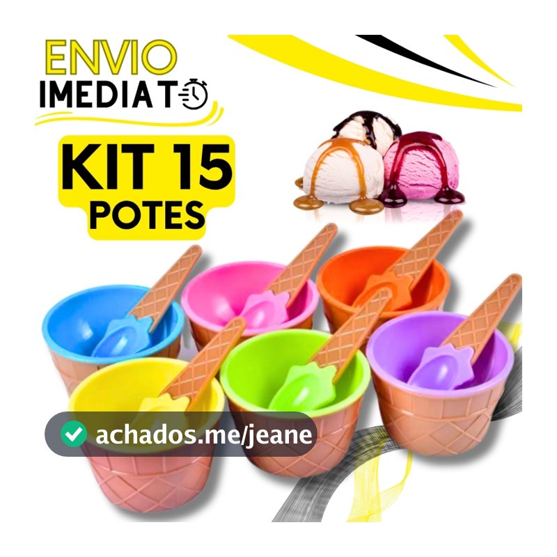 KIT Jogo 15 Tigela Pote de Plástico + Colher Tigela 200 ML Para Sobremesa Sorvete Açai Casquinha Sorvete Colher Brinde