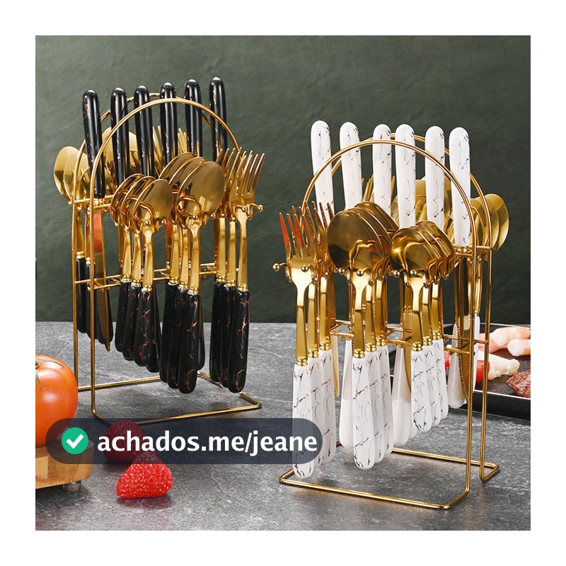 Kit 24 peças Talheres Colher Garfo Faca Luxo Linha Ouro (Sem Suporte)