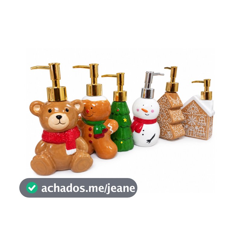 Porta Sabonete Líquido de Natal em Cerâmica Decorativa para Banheiro e Lavabo