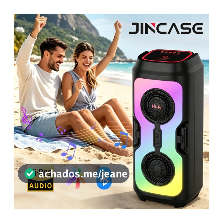 Caixa de som Bluetooth portátil com bateria de longa duração e iluminação ambiente RGB, perfeita para praias e festas