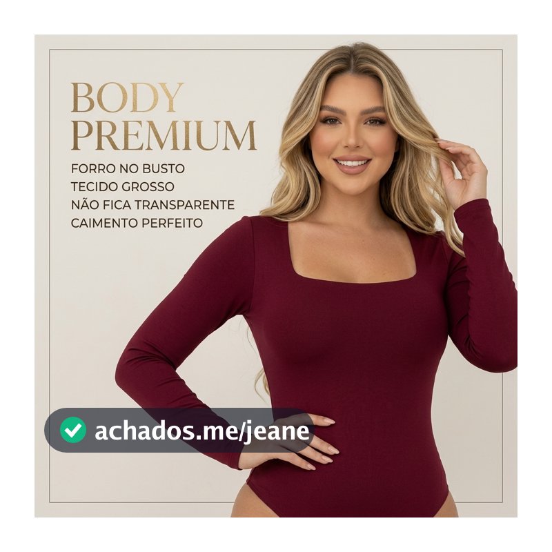 Body Manga Longa Feminino Forro Duplo Segunda Pele Casual Moderno Decote Quadrado Confortável