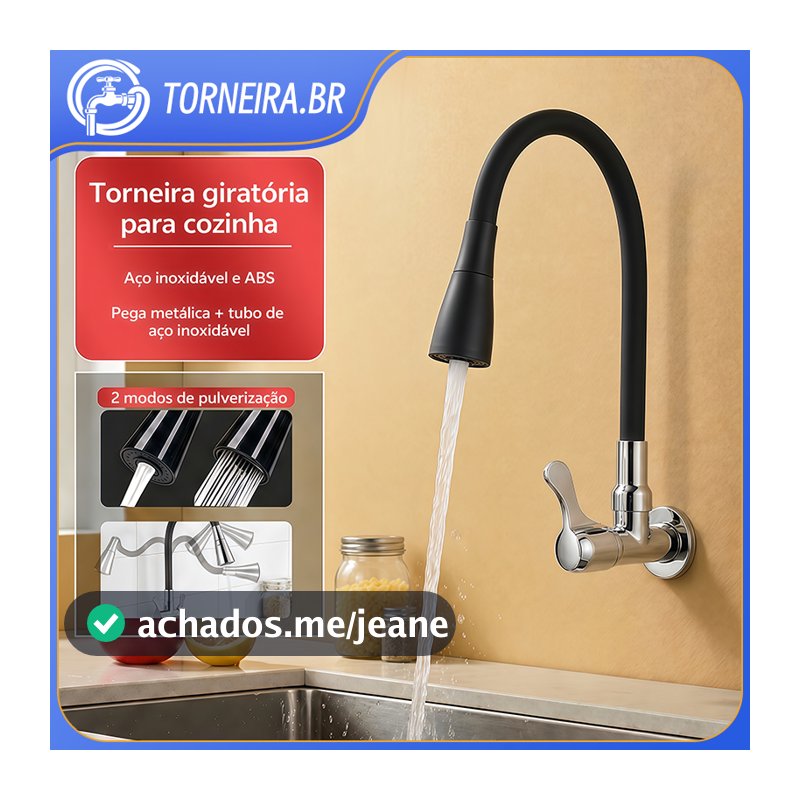 Torneira Cozinha Parede Preta Flexível Duplo Jato Cone 1/4 De Volta Modelos De Chão E De Parede
