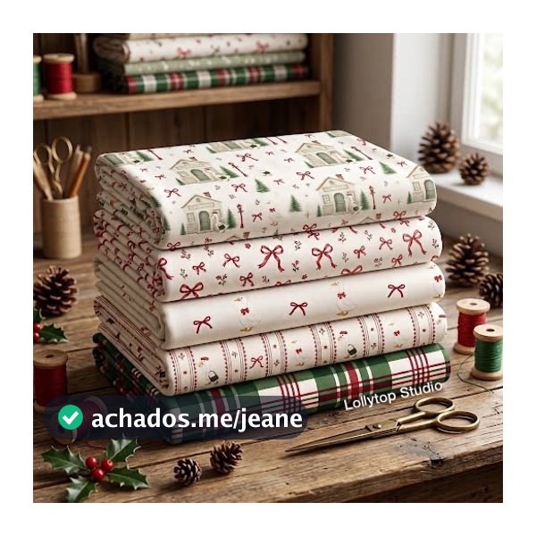 Tecido Coleção de Natal - Natal na Vila Tricoline 100 % algodão