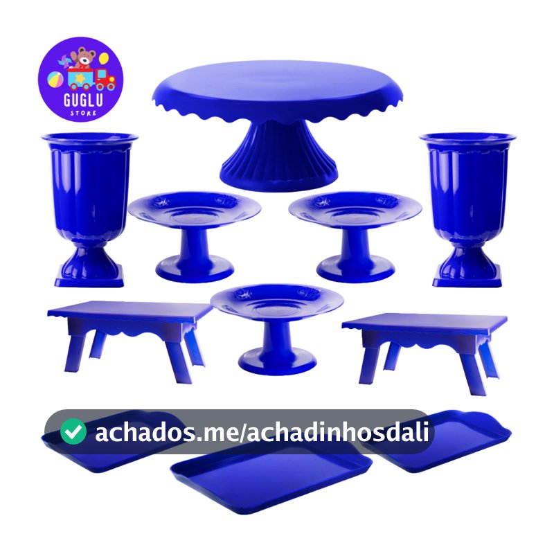 Kit Decoração Festa - 1 Boleira Cake Renda 22cm , 3 Mini Cake , 3 Bandeja 20x13, 2 Vaso Grego e 2 Mesinhas