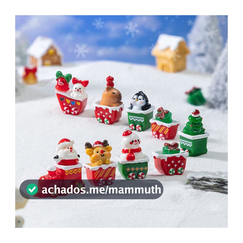 Trem de Natal Miniatura Decoração Fofa com Papai Noel Boneco de Neve Enfeite de Resina Cenário Natalino