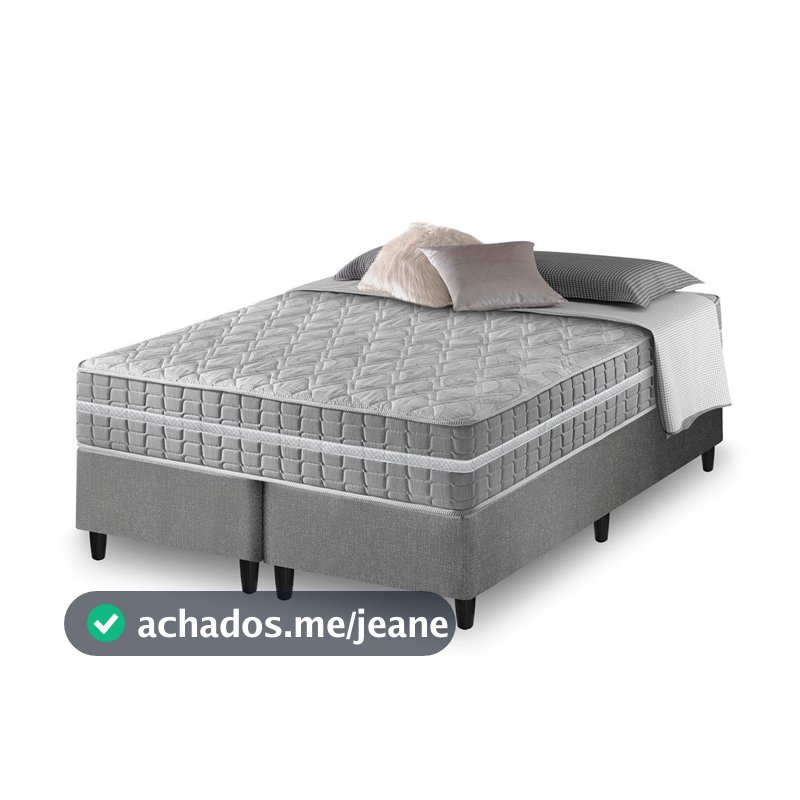 Cama Box Queen Bipartido Cinza + Colchão Molas Ensacadas Zidi Alabama 158x198x61cm