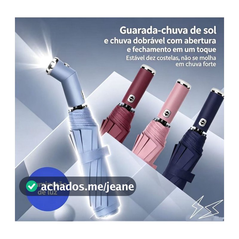 Novo Guarda Chuva Automático com Lanterna LED Integrada, Alta Resistência a Chuvas e Vento Forte, Com Proteção UV