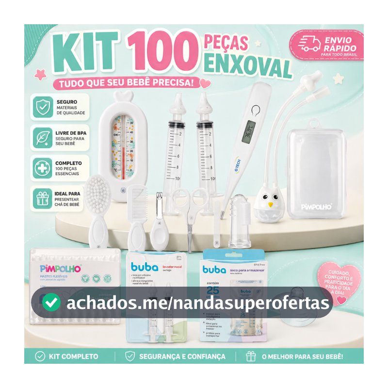Kit Enxoval Bebê 100 Peças Completo + Higiene e Saúde | Tudo que seu bebê precisa (0 a 6 meses)