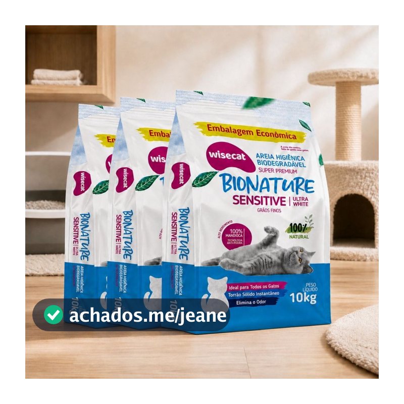 Kit 3 Areia Sanitária De Mandioca Grãos Finos Para Gatos Biodegradável Wisecat 30kg