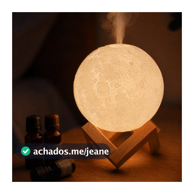 Umidificador Lua 3D Aromatizador Difusor LED 880ml Silencioso Presente 6 Essências