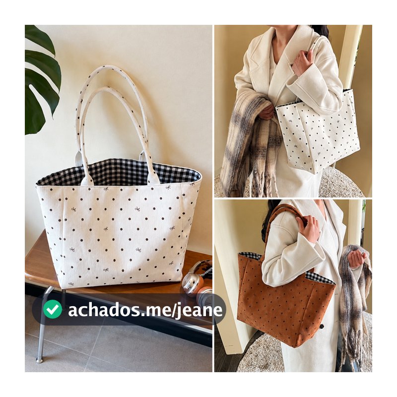 Bolsa Tote Feminina Grande de Lona com Laços e Poá Bolsa de Ombro Casual para Trabalho e Dia a Dia
