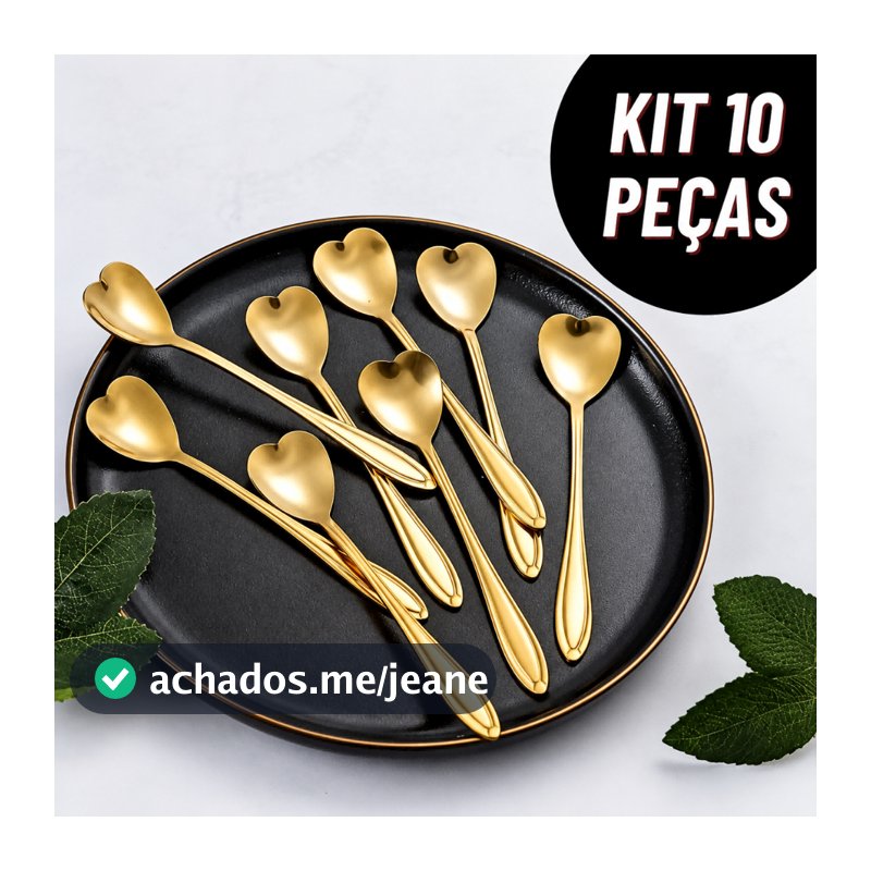 Kit Colheres Coração Fofa para Cozinha Mesa Posta Douradas Café Sobremesa Chá Aço Inoxidável
