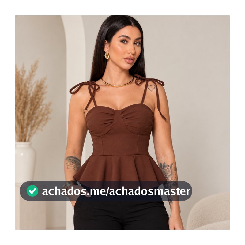 Blusa Bata Peplum Feminina Alças de Laço Costas em Lastex Elegante Moda Verão 2026
