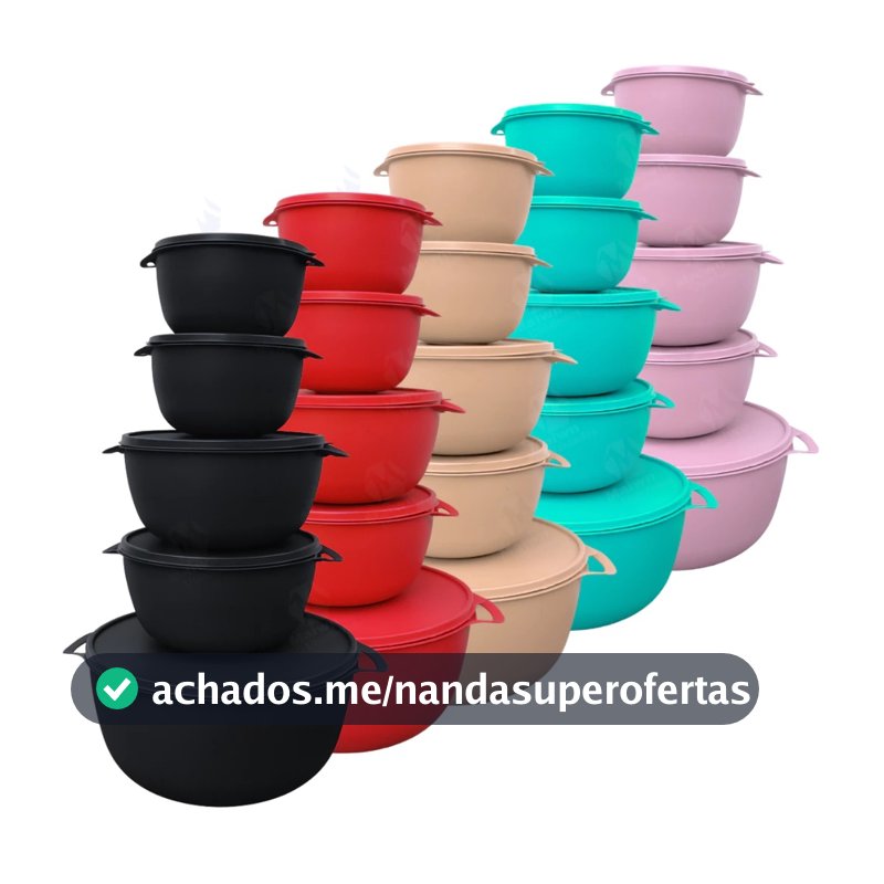 Kit 5 Potes Bowl Redondos com Tampa BPA Free para Mantimentos, Freezer e Micro-ondas
