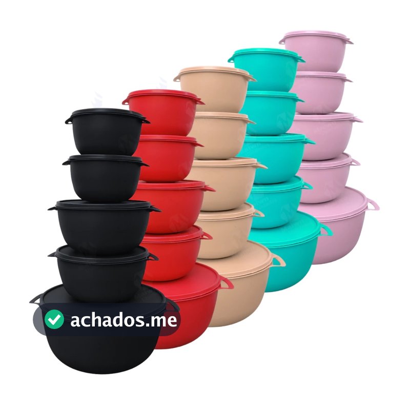 Kit 5 Potes Bowl Redondos com Tampa BPA Free para Mantimentos, Freezer e Micro-ondas