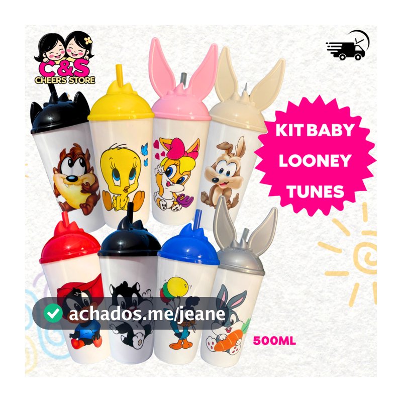 Kit apartir de 08 Copos Twister 500ml. Personalizados Tema LOONEY TUNES BABY. Festas e Lembrancinhas