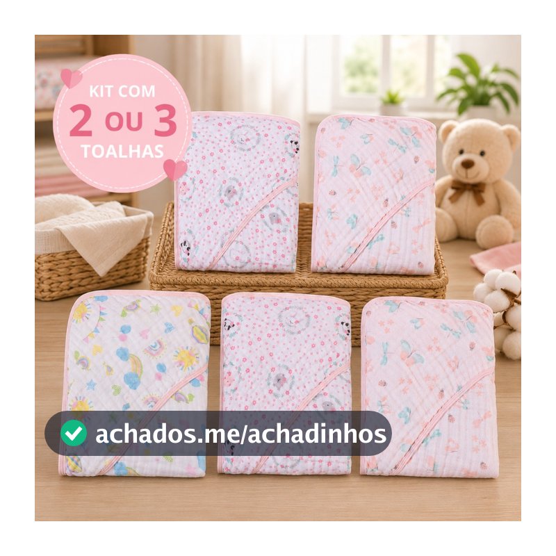 KIT 2 OU 3 TOALHAS DE BANHO BEBÊ FRALDA SOFT COM CAPUZ 2 CAMADAS PAPI KARINHO OU MINASREY