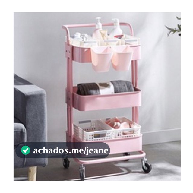 Carrinho Multiuso Organizador 3 prateleiras em aço Rosa