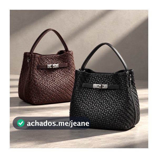 Bolsa Feminina Estruturada com Textura Trançada, Alça de Mão e Transversal com Necessaire 08098