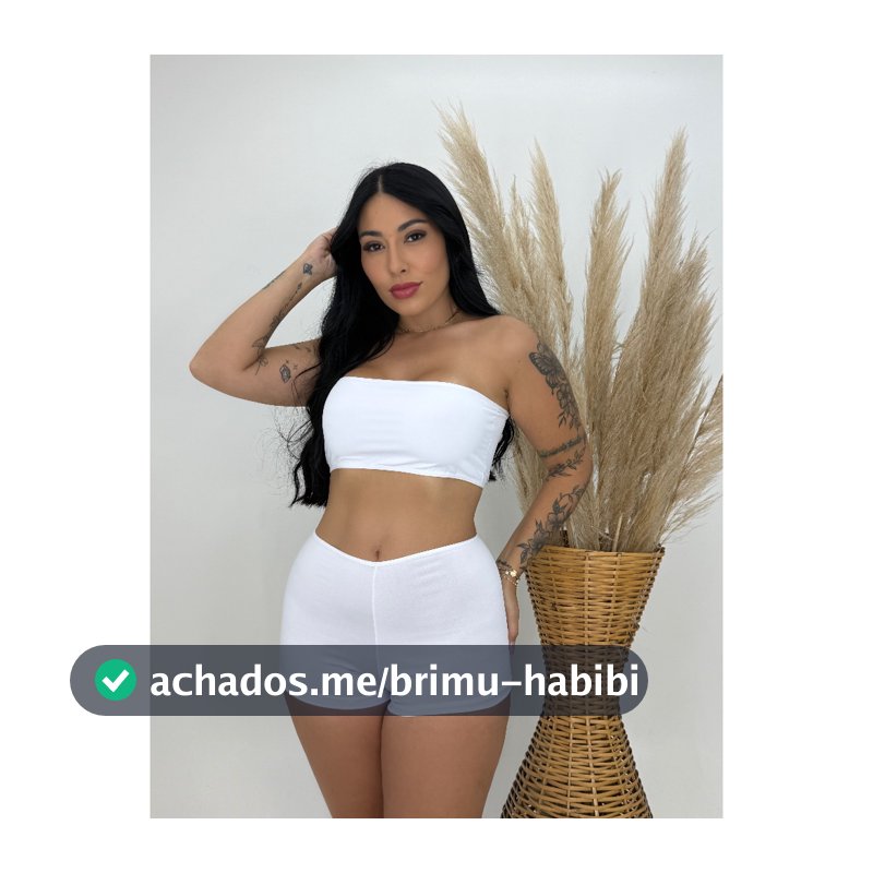 Conjunto Bella Cor Branco Short Cintura Alta Top Faixa Sem Bojo Não Marca Verão Carnaval