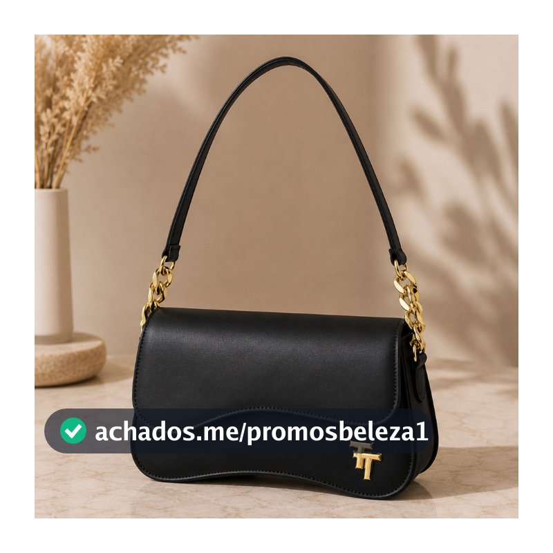 Bolsa Feminina Baguete Premium Detalhe Corrente Dourada Ombro Mão Tiracolo Moda