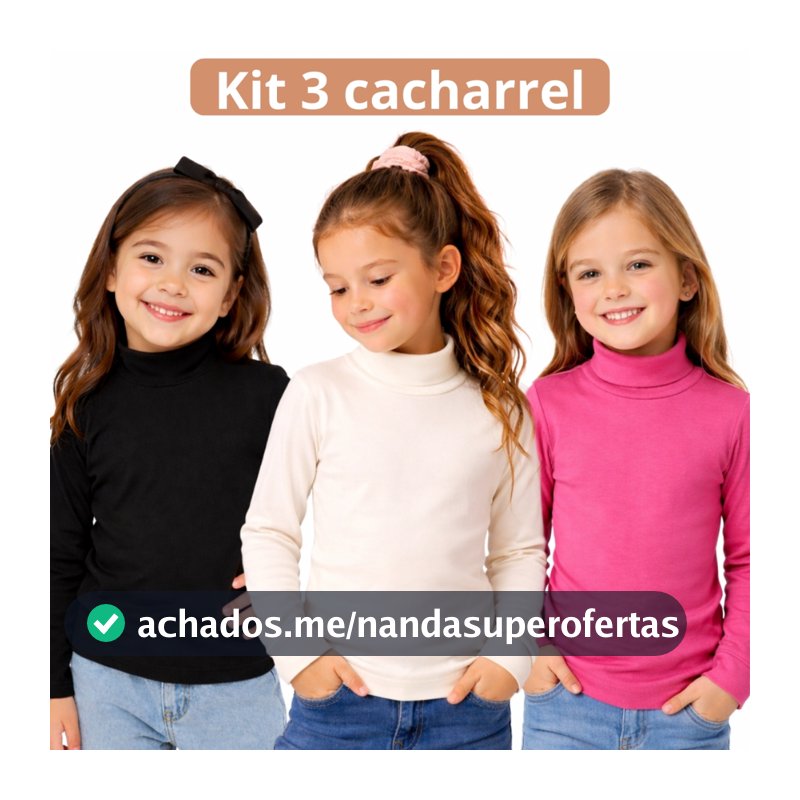 Kit 3 Blusas Cacharrel Infantil Feminino - Kit Sortido Cacharrel de Menina