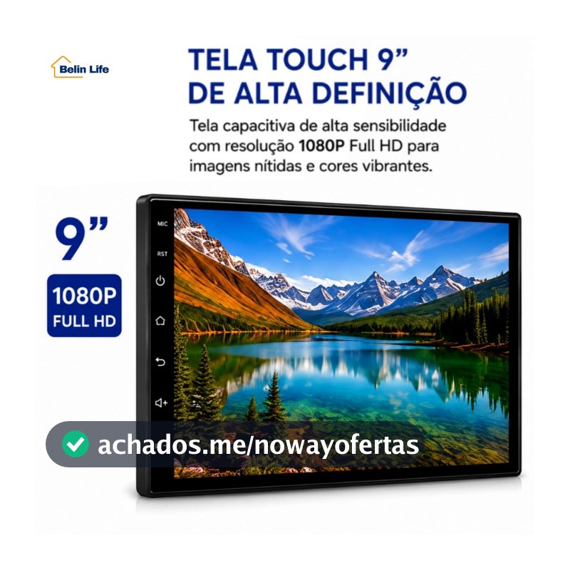 Player Automotivo MP10 9" 2 DIN Touch 1080P CarPlay Android Auto Bluetooth USB MicroSD 256GB