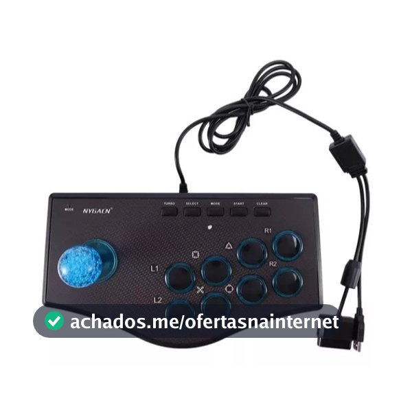 Controle de jogos minimalista em estilo retrô, compatível com PS2/PS3/PC, com porta USB.
