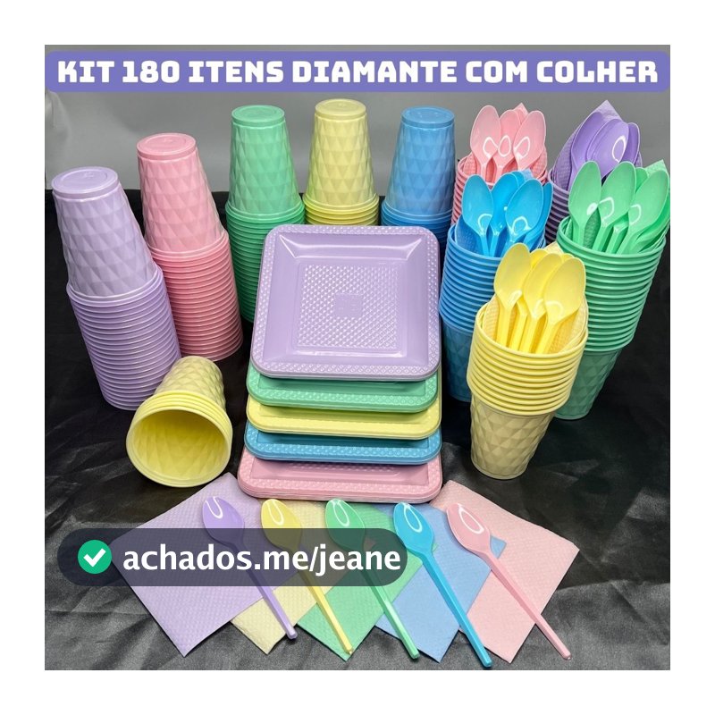 Kit 180 Itens Festa Aniversário Completo Candy Pastel Descartável Pratinho Copo Colher Guardanapo P/ 40 Pessoas