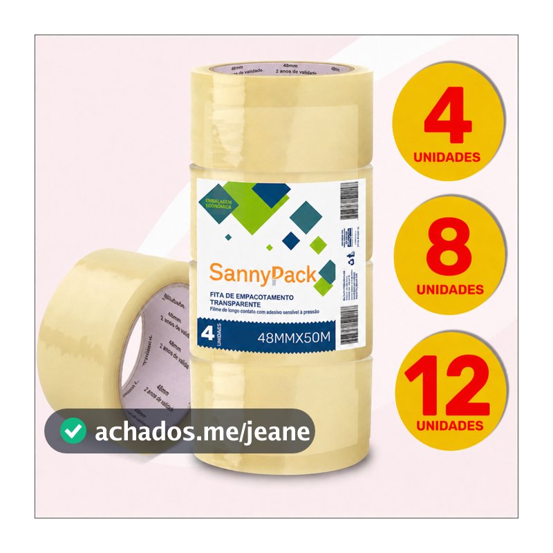 Kit 6 Fita Adesiva BOPP 48mm Transparente 100 metros