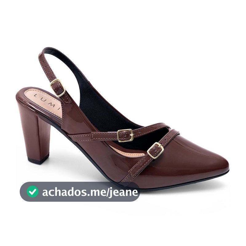 Scarpin Feminino Lumiss Slingback Verniz Salto Fino Confortável Bico Fino Fivelas