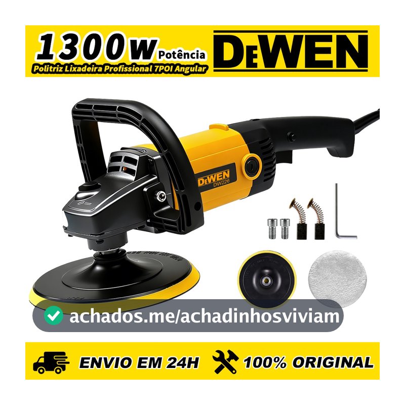 Politriz Lixadeira 7 Pol 1300W Velocidade Ajustável Profissional Kit Completo para Carro, Móveis e Superfícies Polimento