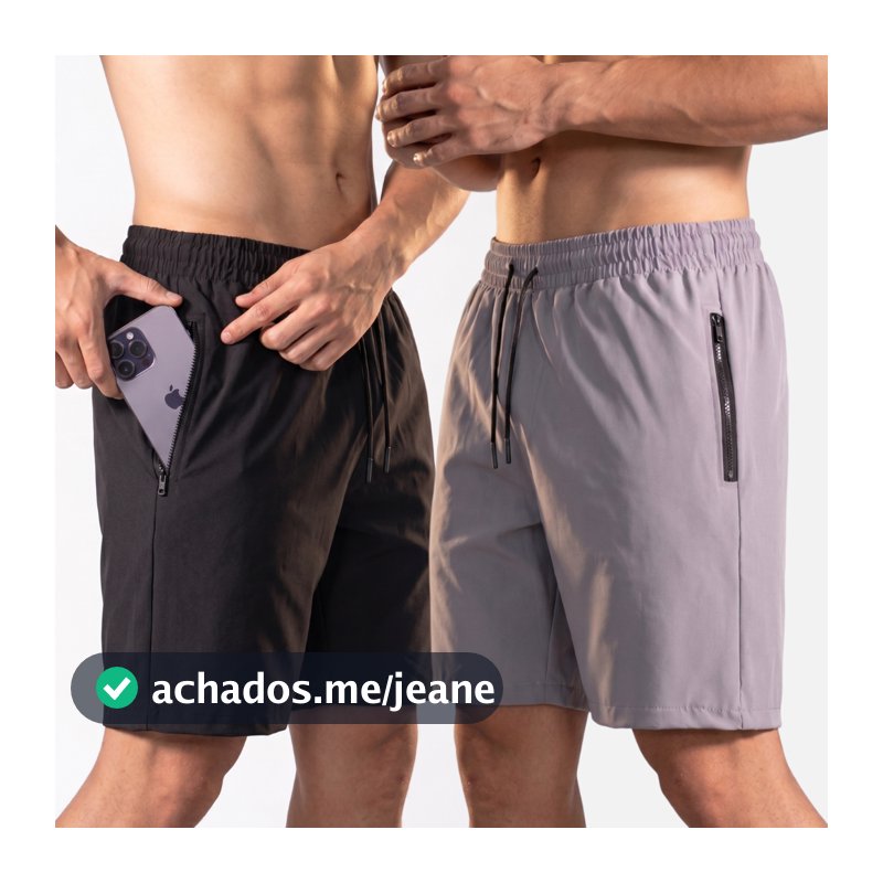 Kit Com 2 Bermudas Tactel Elastano Masculina Bolso Com Zíper Academia, Treino e Praia