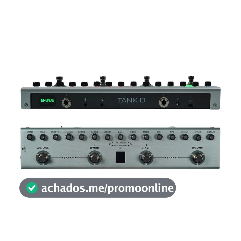 Pedal de baixo multiefeito M-VAVE Tank-B Recarregável 36 predefinições 9 slots de pré-amplificador 8 slots de cabine de
